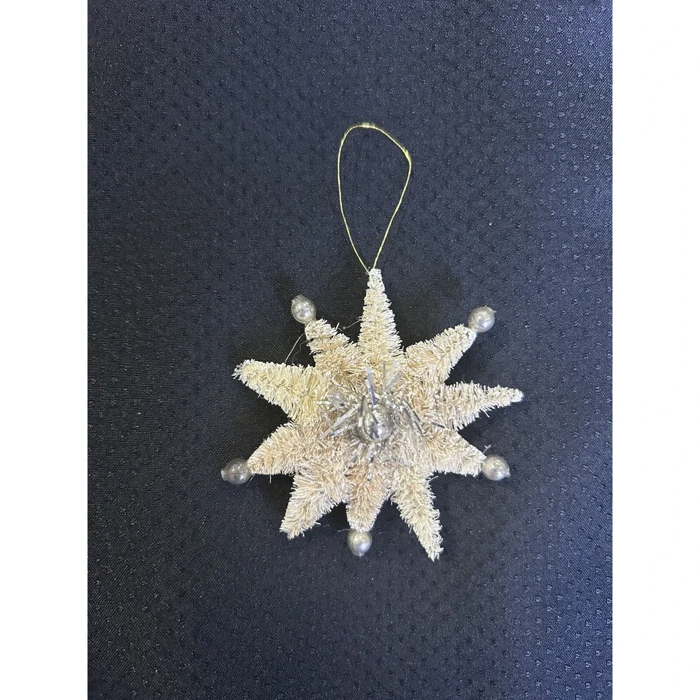 Vtg Christmas Ornaments Lot of 3 Mini Sled w Bottle Brush Trees + 2 Star Shapes